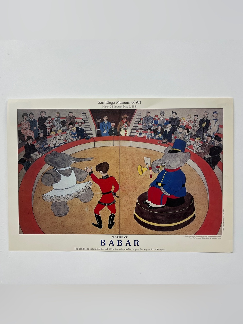 Vintage 1984 Babar Circus Art Print Poster Lithograph 13x19 San Diego Museum Art